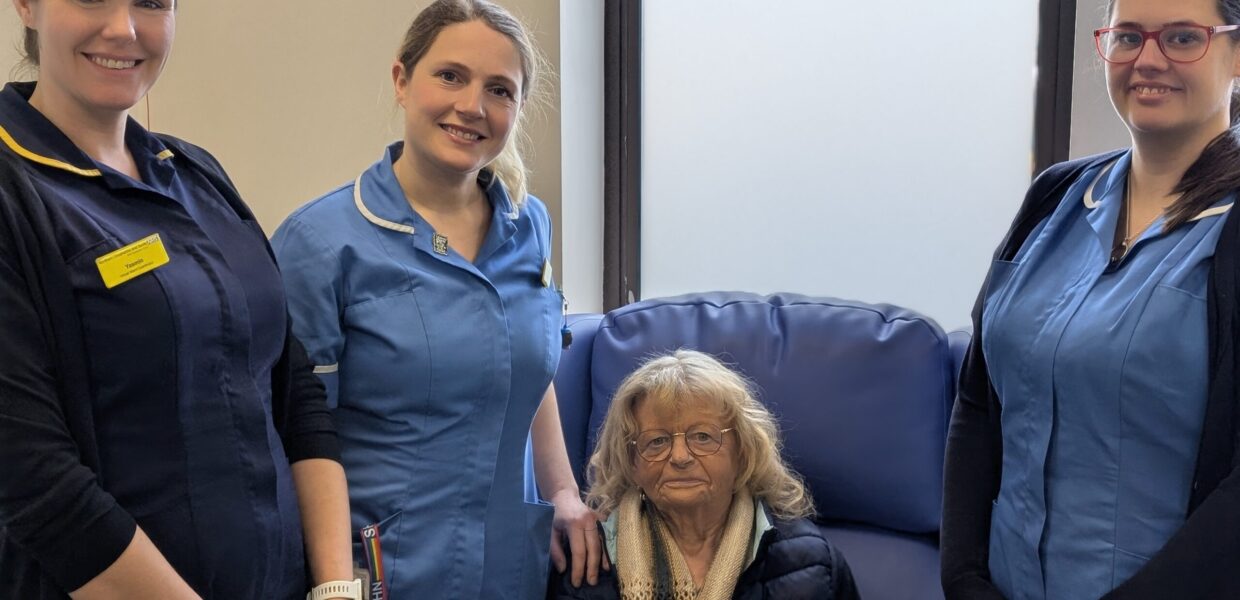 OPAT nurses Yasmin, Danni and Jess with patient Anne Millett