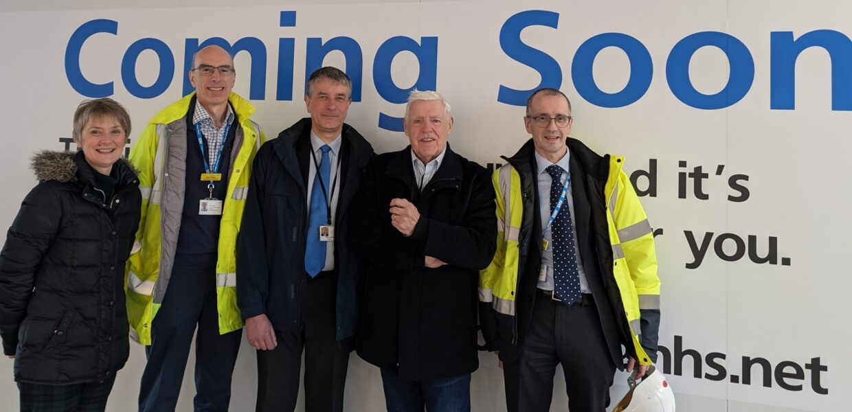 Helen Kenyon, Mark Edgar, Cllr Philip Jackson, Cllr Stan Shreeve and Ivan McConnell outside what will be the new Community Diagnostic Centre